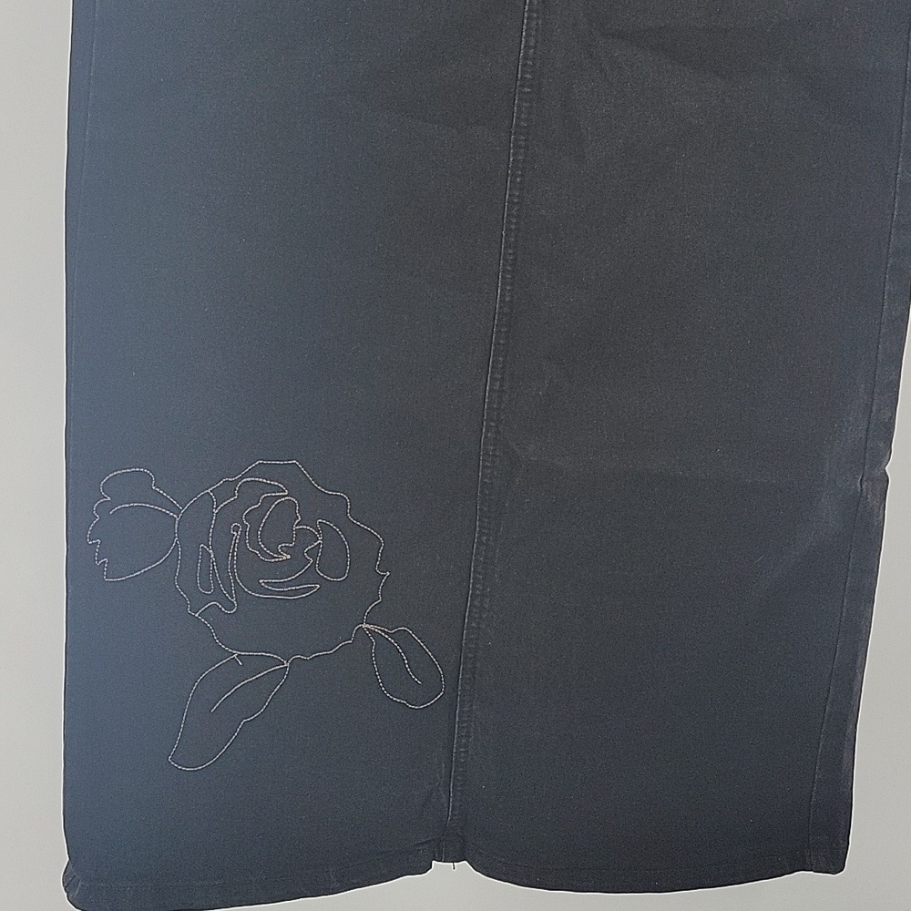 Black Denim Maxi Skirt with Floral Embroidery - Picture 7 of 16